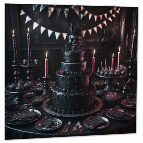 Gothic-Geburtstagskarte, schwarzer Kuchen, Gothic-Stil, alternative Grußkarten, 145 x 145 mm von Purple Fox