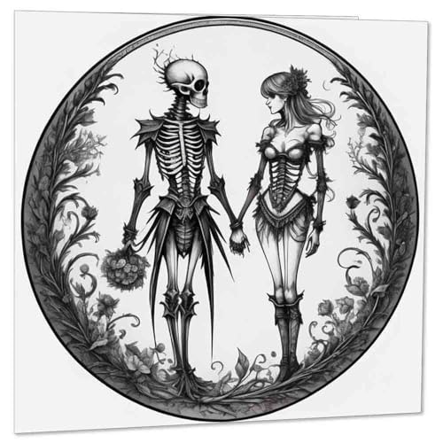 Gotische Jubiläumskarte – Totenkopf-Paare Liebe Alternative Valentinstag 145 x 145 mm von Purple Fox