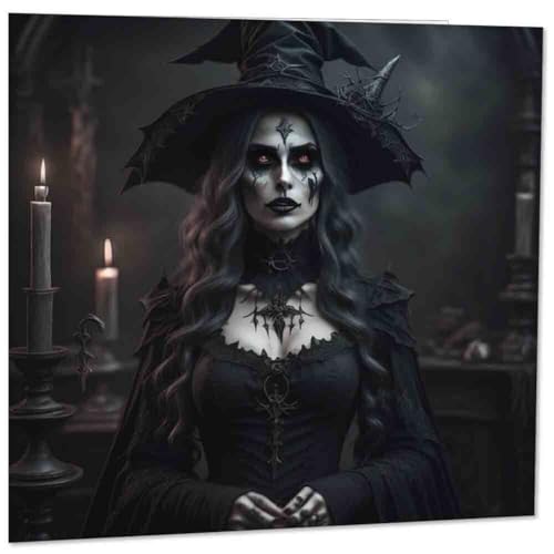 Grußkarte mit Gothic-Hexe, dunkle Gothic-Hexe, 145 x 145 mm von Purple Fox