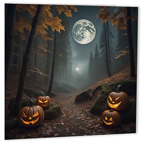 Happy Halloween Karten Kürbis Wald Mond Gruselige Hölzer 145 x 145 mm von Purple Fox