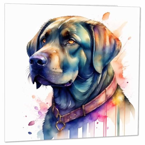 Labrador Aquarell-Geburtstagskarte – schwarze Labor-Grußkarte, 145 x 145 mm von Purple Fox