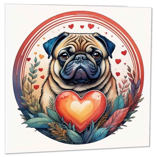 Mops Jubiläumskarte, niedlicher Mops, Valentinstagskarte, 145 mm x 145 mm von Purple Fox