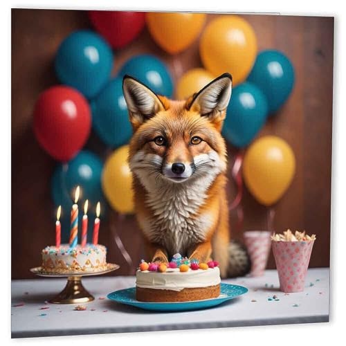 Purple Fox Fuchs-Geburtstagskarte, niedlicher Fuchs, Happy Birthday-Karten, 147 x 147 mm, Weiss/opulenter Garten von Purple Fox