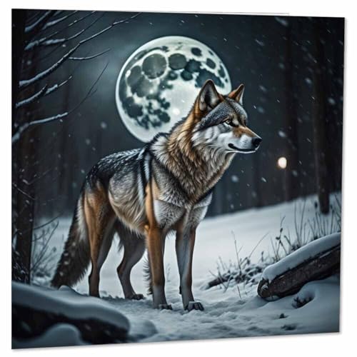 Purple Fox Geburtstagskarte mit Schnee-Wolf- und Mondmotiv, 145 x 145 mm, Weiss/opulenter Garten von Purple Fox