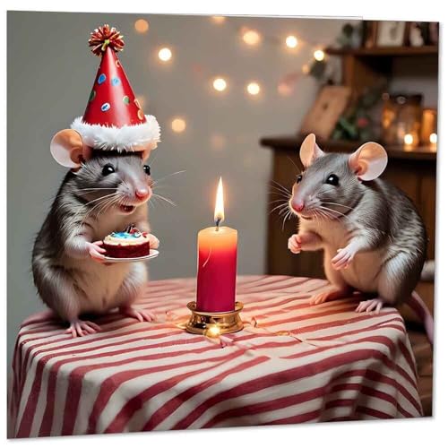 Ratten-Geburtstagskarte, niedliche Ratten, 145 x 145 mm von Purple Fox
