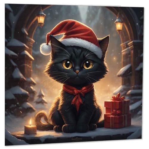 Weihnachtskarte, Motiv: schwarze Katze, 145 x 145 mm von Purple Fox