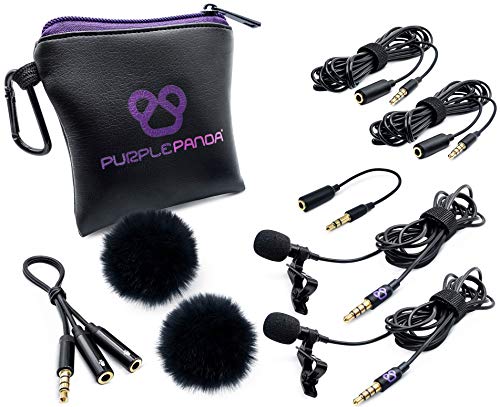 Purple Panda Dual Interview Lavalier Revers-Mikrofon-Set (2 Stück) für Podcast – Professionelles omnidirektionales Lav-Mikrofon – kompatibel mit iPhone, Android, DSLR-Kamera, Samsung, Zoom, Tascam von Purple Panda