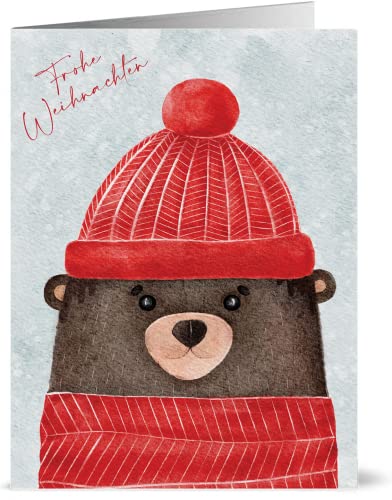 25 Weihnachtskarten - Bär mit roter Mütze Weihnachtskarten set aus Recyclingpapier (25 Stück) von Pusteblume Grusskarten