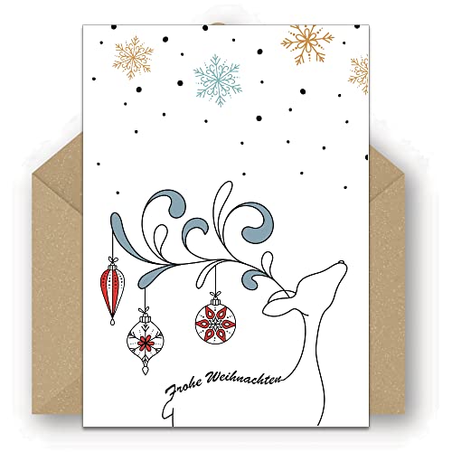 25 recycelte Weihnachtskarten mit Umschlägen - Stylish Rentier Design von Pusteblume Grusskarten