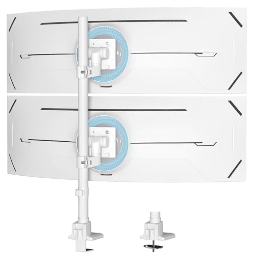 Monitor Halterung 2 Monitore übereinander – Für 24-57 Zoll Flach & Curved-Bildschirme, 2–27 kg pro Arm, Höhenverstellbar, 2 Montageoptionen (VESA 75/100 mm), Weiße von Putilsen Mount
