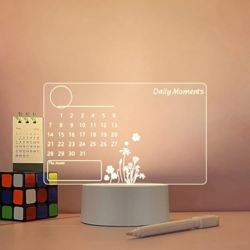 LED Whiteboard Kit, Acryl LED Message Board mit Basis & Stift, Acryl trocken abwischbare Tafel, Desktop Note Memo beleuchteter Wordpad für Home School Office (Kalender), calendar von Puupaa