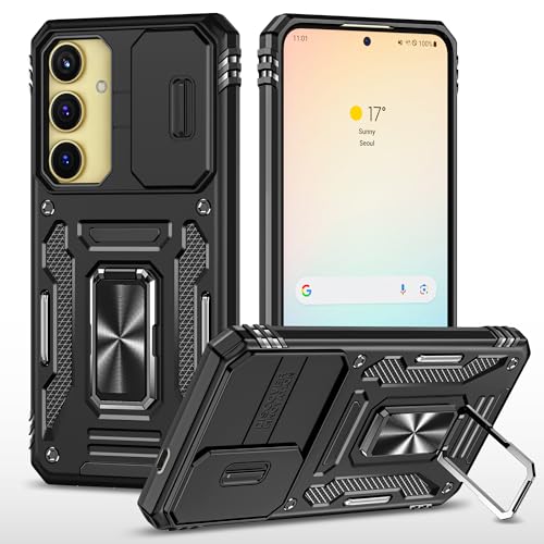 Puxicu Schutzhülle für Samsung Galaxy S24, mit Schiebe-Kamera-Abdeckung, Militärqualität, Falltest, 360° drehbarer Metallring-Ständer, Schwarz Puxicu Schutzhülle für Samsung Galaxy S24, mit Schiebe-Kamera-Abdeckung, Militärqualität, Falltest, 360° drehbarer Metallring-Ständer, Schwarz von Puxicu
