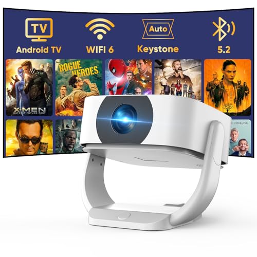 [Built-in Apps]Beamer, E-Fokus/Auto Trapezkorrektur Mini Beamer 4K Native 1080P, WiFi Buetooth Tragbar Beamer 50% Zoom 270°Drehbar Projektor für Heimkino/Outdoor, Kompatibel Mit Laptop/Smartphone/Maus von Puxinat