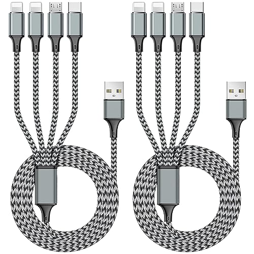 Puxnoin Multi-Ladekabel, 1,8 m, 2 Stück, Multi-Ladekabel, 4-in-1, universelles Mehrfach-USB-Kabel, Schnellladekabel mit Typ-C, Micro-USB-Anschluss für die meisten Handys, Tablets von Puxnoin