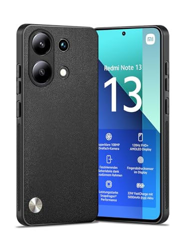 Puxssul für Xiaomi Redmi Note 13 4G Hülle, weiche TPU Kunstleder Hülle,Extrem leichte Ultraleichte Kameraschutz Lederhülle für Xiaomi Redmi Note 13 4G (Schwarz) von Puxssul