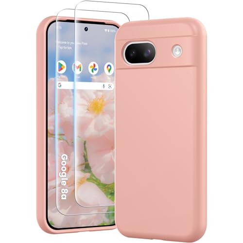 PuyaTeya 3 in 1 Hülle für Google Pixel 8a, mit 2 Stück 9H Panzerglas Premium Liquid Silikon Hülle, mit 4-Layer stoßfeste abriebfestes, Soft Mikrofaserfutter Kratzfes Schutzhülle (Rose) von PuyaTeya
