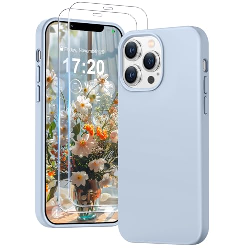 PuyaTeya 3 in 1 Hülle für iPhone 12 pro max, mit 2 Stück 9H Panzerglas Premium Liquid Silikon Hülle, mit 4-Layer stoßfeste abriebfestes, Soft Mikrofaserfutter Kratzfes Schutzhülle(Azurblau) von PuyaTeya