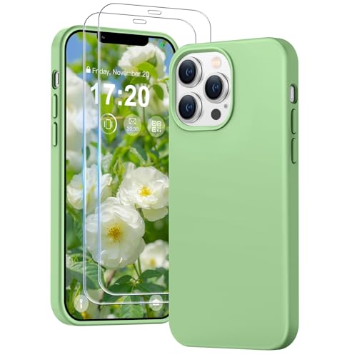PuyaTeya 3 in 1 Hülle für iPhone 12 pro max, mit 2 Stück 9H Panzerglas Premium Liquid Silikon Hülle, mit 4-Layer stoßfeste abriebfestes, Soft Mikrofaserfutter Kratzfes Schutzhülle(hellgrün) von PuyaTeya