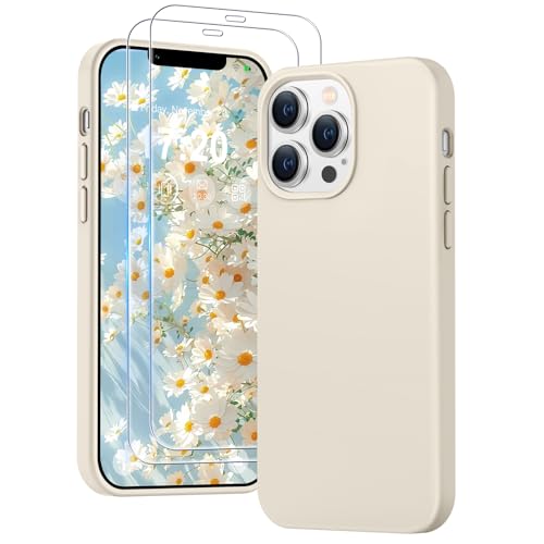 PuyaTeya 3 in 1 Hülle für iPhone 12 pro max, mit 2 Stück 9H Panzerglas Premium Liquid Silikon Hülle, mit 4-Layer stoßfeste abriebfestes, Soft Mikrofaserfutter Kratzfes Schutzhülle(Beige) von PuyaTeya