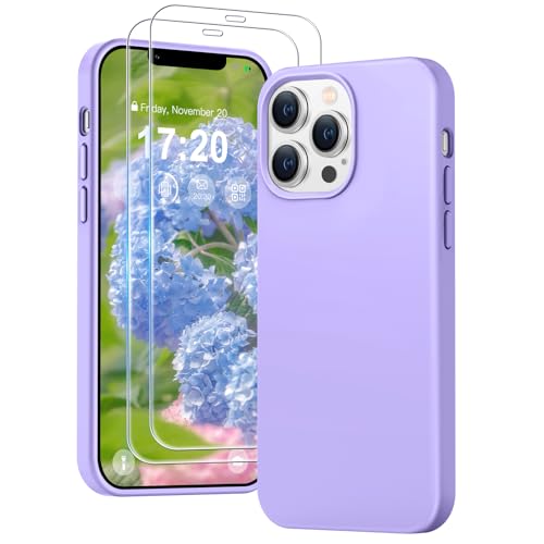PuyaTeya 3 in 1 Hülle für iPhone 12 pro max, mit 2 Stück 9H Panzerglas Premium Liquid Silikon Hülle, mit 4-Layer stoßfeste abriebfestes, Soft Mikrofaserfutter Kratzfes Schutzhülle(Hellviolett) von PuyaTeya