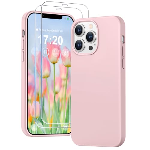PuyaTeya 3 in 1 Hülle für iPhone 12 pro max, mit 2 Stück 9H Panzerglas Premium Liquid Silikon Hülle, mit 4-Layer stoßfeste abriebfestes, Soft Mikrofaserfutter Kratzfes Schutzhülle(Rose) von PuyaTeya