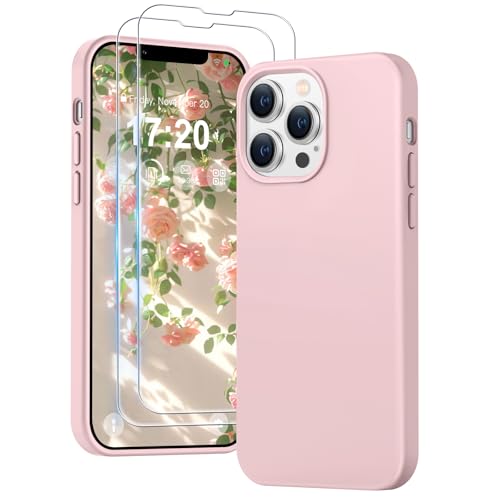 PuyaTeya 3 in 1 Hülle für iPhone 13 pro max, mit 2 Stück 9H Panzerglas Premium Liquid Silikon Hülle, mit 4-Layer stoßfeste abriebfestes, Soft Mikrofaserfutter Kratzfes Schutzhülle(Rose) von PuyaTeya