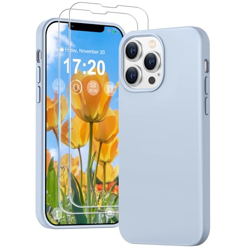 PuyaTeya 3 in 1 Hülle für iPhone 13 pro, mit 2 Stück 9H Panzerglas Premium Liquid Silikon Hülle, mit 4-Layer stoßfesteabriebfestes, Soft Mikrofaserfutter hülle für iPhone 13 pro(Azurblau) von PuyaTeya