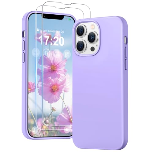 PuyaTeya 3 in 1 Hülle für iPhone 13 pro, mit 2 Stück 9H Panzerglas Premium Liquid Silikon Hülle, mit 4-Layer stoßfeste abriebfestes, Soft Mikrofaserfutter, kabelloses Aufladen, Hellviolett von PuyaTeya