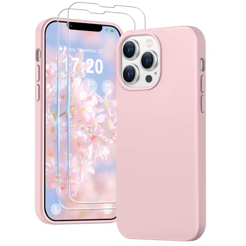 PuyaTeya 3 in 1 Hülle für iPhone 13 pro, mit 2 Stück 9H Panzerglas Premium Liquid Silikon Hülle, mit 4-Layer stoßfesteabriebfestes, Soft Mikrofaserfutter hülle für iPhone 13 pro(Rose) von PuyaTeya