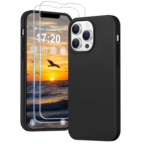 PuyaTeya 3 in 1 Hülle für iPhone 13 pro, mit 2 Stück 9H Panzerglas Premium Liquid Silikon Hülle, mit 4-Layer stoßfesteabriebfestes, Soft Mikrofaserfutter hülle für iPhone 13 pro(Tiefschwarz) von PuyaTeya