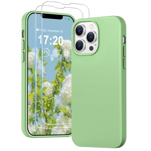 PuyaTeya 3 in 1 Hülle für iPhone 13 pro, mit 2 Stück 9H Panzerglas Premium Liquid Silikon Hülle, mit 4-Layer stoßfesteabriebfestes, Soft Mikrofaserfutter hülle für iPhone 13 pro(hellgrün) von PuyaTeya