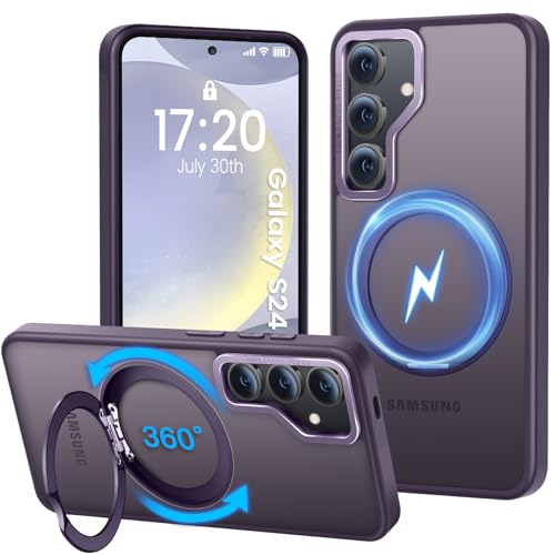 PuyaTeya Handyhülle für Samsung Galaxy S24 Hülle 5G, für Mag-Safe [ Upgraded mit 360° Ständer ] [ Transluzente Matte ] Kratzfest Schutzhülle für Samsung S24 Hülle(Dunkel Lila) von PuyaTeya