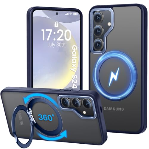 PuyaTeya Handyhülle für Samsung Galaxy S24 Hülle 5G, für Mag-Safe [ Upgraded mit 360° Ständer ] [ Transluzente Matte ] Kratzfest Schutzhülle für Samsung S24 Hülle (Navy Blau) von PuyaTeya