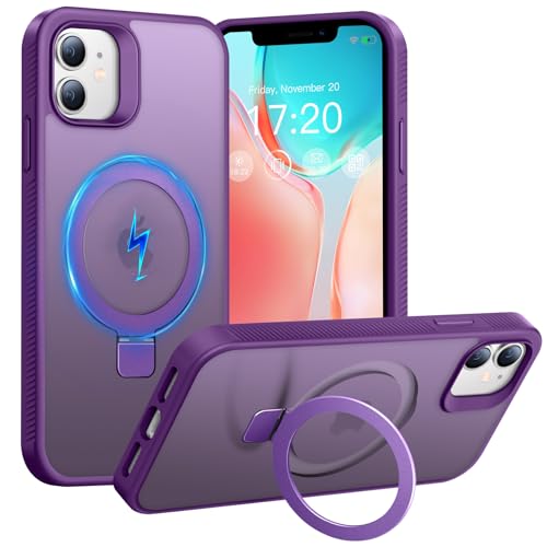 PuyaTeya Handyhülle für iPhone 11 Hülle, für MagSafe mit Unsichtbarem Ständer [Transluzente Matte] Stoßfeste Kratzfeste Schutzhülle Griffige Mattierte Handyhülle iPhone 11 6,1" (Dunkelviolett) von PuyaTeya