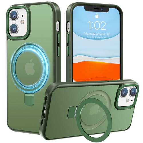 PuyaTeya Handyhülle für iPhone 11 Hülle,[mit Unsichtbarem Ständer ][mit MagSafe] Stoßfeste Kratzfeste Schutzhülle Anti-Fingerabdruck [Transluzente Matte] Hülle iPhone 11 6.1"（Dunkel Grün） von PuyaTeya