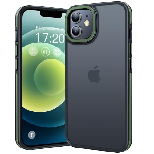 PuyaTeya Handyhülle für iPhone 12 Hülle, iPhone 12 pro Hülle, [Military Stoßfest] [Transluzente Matte Schutzhülle] Fingerabdruck-resistent Hülle iPhone 12/12pro 6.1" (Dunkel Grün) von PuyaTeya