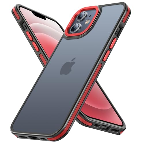 PuyaTeya Handyhülle für iPhone 12 Hülle, iPhone 12 pro Hülle, [Military Stoßfest] [Transluzente Matte Schutzhülle] Fingerabdruck-resistent Hülle iPhone 12/12pro 6.1" (Rot) von PuyaTeya