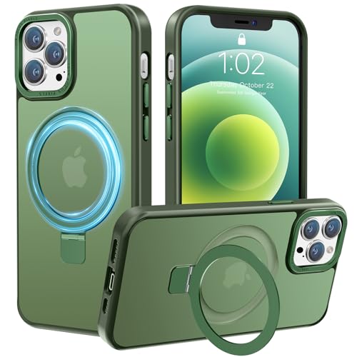PuyaTeya Handyhülle für iPhone 12 Hülle,iPhone 12 Pro Hülle, [mit Unsichtbarem Ständer ][mit MagSafe] Kratzfeste Anti-Fingerabdruck [Transluzente Matte] Hülle iPhone 12/12 pro 6.1"(Dunkel Grün) von PuyaTeya