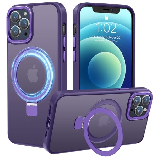 PuyaTeya Handyhülle für iPhone 12 Hülle,iPhone 12 Pro Hülle, [mit Unsichtbarem Ständer ][mit MagSafe] Kratzfeste Anti-Fingerabdruck [Transluzente Matte] Hülle iPhone 12/12 pro 6.1"(Dunkelviolett) von PuyaTeya