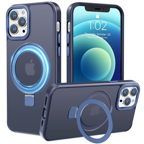 PuyaTeya Handyhülle für iPhone 12 Hülle,iPhone 12 Pro Hülle, [mit Unsichtbarem Ständer ][mit MagSafe] Kratzfeste Anti-Fingerabdruck [Transluzente Matte] Hülle iPhone 12/12 pro 6.1"(Navy Blau) von PuyaTeya