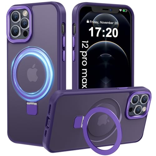PuyaTeya Handyhülle für iPhone 12 pro max Hülle, [mit Unsichtbarem Ständer ][mit MagSafe] Kratzfeste Anti-Fingerabdruck [Transluzente Matte] Hülle für iPhone 12 pro max 6.7"(Dunkelviolett) von PuyaTeya