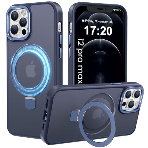 PuyaTeya Handyhülle für iPhone 12 pro max Hülle, [mit Unsichtbarem Ständer ][mit MagSafe] Kratzfeste Anti-Fingerabdruck [Transluzente Matte] Hülle für iPhone 12 pro max 6.7"(Navy Blau) von PuyaTeya