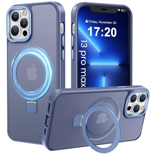 PuyaTeya Handyhülle für iPhone 13 pro max Hülle, [mit Unsichtbarem Ständer ][mit MagSafe] Kratzfeste Anti-Fingerabdruck [Transluzente Matte] Hülle für iPhone 13 pro max 6.7"(Far Peak Blue) von PuyaTeya
