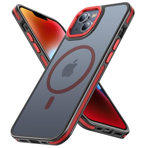 PuyaTeya Handyhülle für iPhone 14 Hülle, iPhone 13 Hülle, [Military Stoßfest] [Transluzente Matte Schutzhülle] Fingerabdruck-resistent Hülle iPhone 14/13 6.1"(Rot) von PuyaTeya