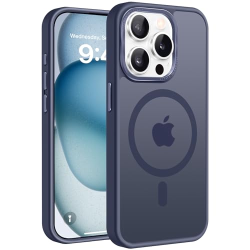 PuyaTeya Handyhülle für iPhone 15 pro Hülle, für MagSafe [Matt Ölabweisend Schutzhülle] Stoßfeste Kratzfeste Fingerabdruck-resistent Handyhülle iPhone 15 pro 6.1 Zoll (Dunkelblau) von PuyaTeya