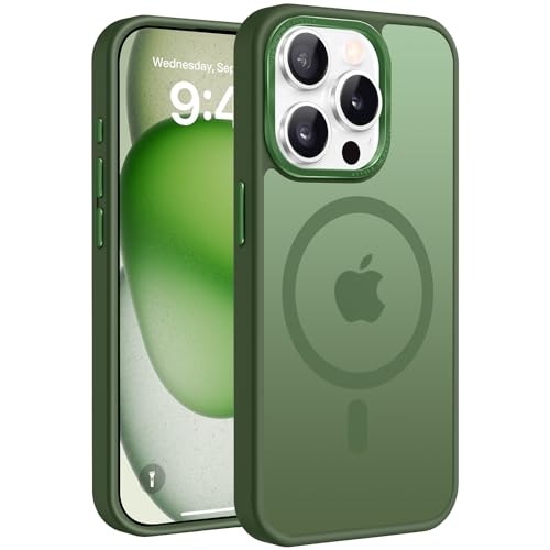 PuyaTeya Handyhülle für iPhone 15 pro Hülle, für MagSafe [Matt Ölabweisend Schutzhülle] Stoßfeste Kratzfeste Fingerabdruck-resistent Handyhülle iPhone 15 pro 6.1 Zoll (Dunkelgrün) von PuyaTeya