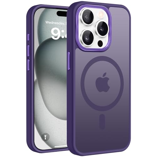 PuyaTeya Handyhülle für iPhone 15 pro Hülle, für MagSafe [Matt Ölabweisend Schutzhülle] Stoßfeste Kratzfeste Fingerabdruck-resistent Handyhülle iPhone 15 pro 6.1 Zoll (Dunkelviolett) von PuyaTeya