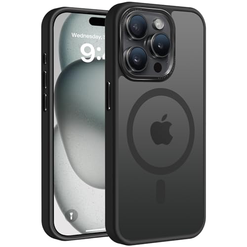 PuyaTeya Handyhülle für iPhone 15 pro Hülle, für MagSafe [Matt Ölabweisend Schutzhülle] Stoßfeste Kratzfeste Fingerabdruck-resistent Handyhülle iPhone 15 pro 6.1 Zoll (Schwarz) von PuyaTeya