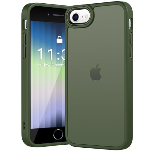 PuyaTeya Handyhülle für iPhone SE Hülle 2022, iPhone SE Hülle 2020, [Military Stoßfest] [Transluzente Matte Schutzhülle] Anti-Fingerabdruck rutschfeste Hülle iPhone 6/7/8/SE （Dunkel Grün ） von PuyaTeya