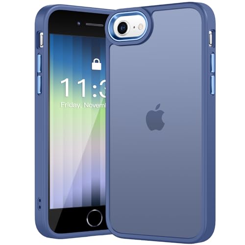 PuyaTeya Handyhülle für iPhone SE Hülle 2022, iPhone SE Hülle 2020, [Military Stoßfest] [Transluzente Matte Schutzhülle] Anti-Fingerabdruck rutschfeste Hülle iPhone 6/7/8/SE （Far Peak Blue ） von PuyaTeya